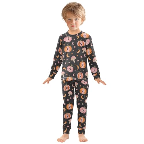 Pajama Sets Long Sleeve Pumpkin Mushroom Pattern Soft Comfy Sleepwear 2 Piece PJS 3-8T2