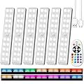 Under Cabinet Lighting Wireless with Remote, 48 LED Rechargeable Under Cabinet Lights, Kitchen Counter Lights Dimmable LED Closet Lights RGB Bar for Shelf, Car, Hallway, 15 Color Changing, 6 Pack