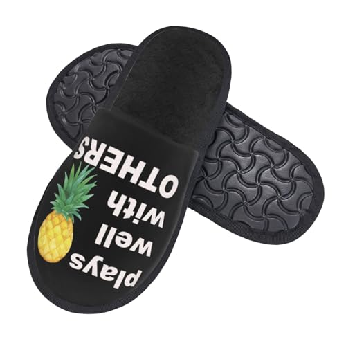 Upside Down Pineapple Play Well With Others Funny Swinger Mens Womens Indoor Cotton Slippers Warm House Shoes Breathable Scuff Slippers Soft Furry Slippers2