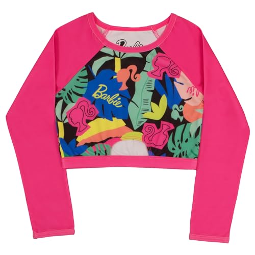 Barbie Girls 2-Piece Swimsuit Set, Cropped Long-Sleeved Rash Guard and Bikini Bottoms, Quick-Drying Swimwear for Kids3