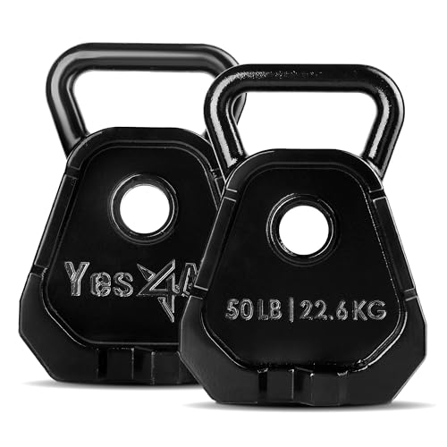 Yes4All 50lbs - Pair Olympic Weight Plate & Kettlebell Combination,Upgraded Bell Plate, Multifunctional Kettlebell Plate Set for Advanced Training