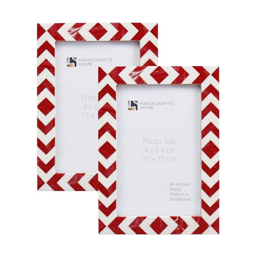 Image of Handicrafts Home Piri Piri 4x6 Picture Frame Set of 2, Vintage Photo Frames for Wall or Tabletop Display, Family Wall Decor, Gallery Wall Frame Set, Wall Display-Resin Inlay.Candy Cane Collection.