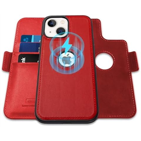 WenBelle for iPhone 15 (6.1 inch), 2-in-1 Magnetic Detachable,Shockproof,Genuine Leather Wallet Case,RFID Blocking Protection,Viewing Stand,Card Slots,Wireless Charging,Flip Cases (Red) Cover