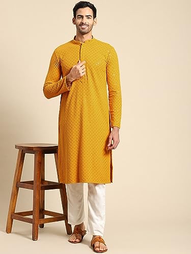 Image of Rajubhai Hargovindas Men Chikankari and Sequin Work Kurta