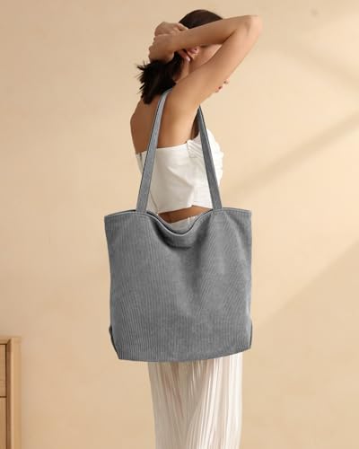 Image of Iioscre Corduroy Tote Bag for Women,Hobo HandBags with Zipper,Large Capacity Casual Shoulder Handbags with Inner Pockets