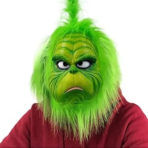 Amzeeniu Máscara de Navidad para Adultos,Grinch Mask Disfraz de Papá Noel Verde,Accesorios de Disfraces, Adecuado para Personajes Navideños y Máscaras de Fiesta cosplay máscara de monstruo