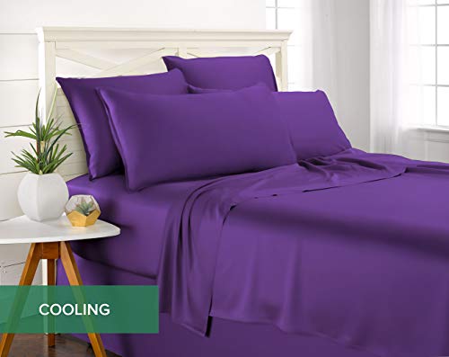 Image of Pure Bamboo Full Sheets, Genuine 100% Organic Viscose Derived from Bamboo Bed Sheet Set, Luxuriously Soft & Cooling, Double Stitching, 2 Year Quality Promise (Full, Purple)