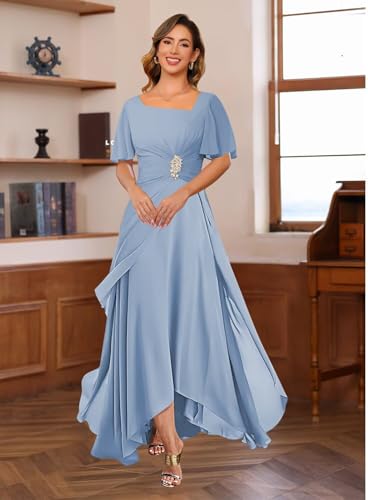 Miao Duo Flutter Sleeves Mother of The Bride Dresses for Women Ruffle A Line Chiffon Formal Evening Dress YZTS2494