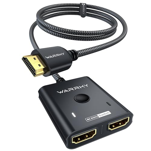 WARRKY Commutateur HDMI 4K 60Hz 2K 144Hz Commutateur bidirectionnel, [Boîtier en aluminium, Nylon tressé] Répartiteur HDMI 2 en 1 (seulement 1 moniteur)...