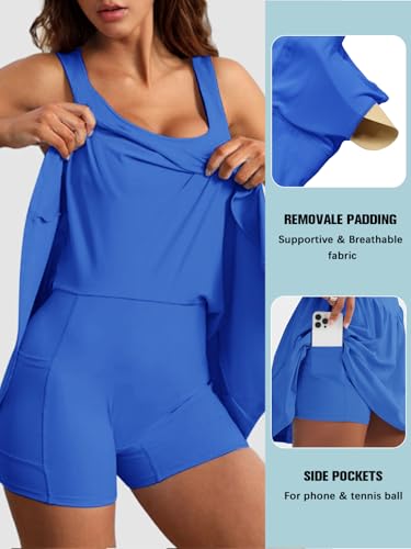 Image of Sexyasasii Women's Summer Athletic Tennis Dress with Built in Shorts and Bra Square Neck Workout Exercise Active Golf Dresses