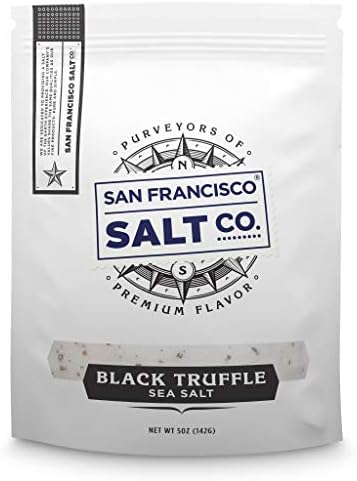 Black Truffle Salt by San Francisco Salt Company, 5 oz Gourmet Sea Salt with Real Black Truffles, Rich Earthy Flavor for Popcorn, Eggs, Pasta, Steak, Risotto, & More, Resealable, Non GMO, Gluten Free