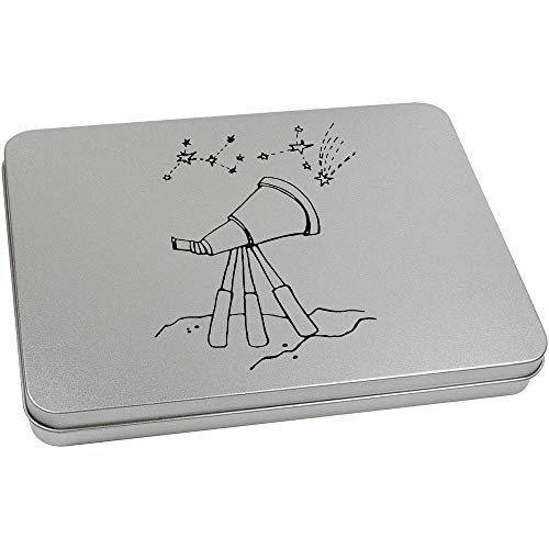 Azeeda 220mm 'Telescope & Stars' Metal Hinged Tin/Storage Box (TT00122182)