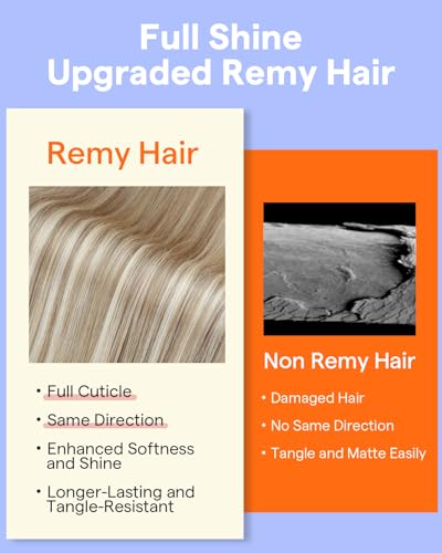 Image of Full Shine Clip in Hair Extensions Blonde Highlights | Real Hair Extensions Clip in Human Hair, Color 16P22 Golden Blonde Highlighted, Straight, Full Head, 7 Pcs 22 Inch 120g