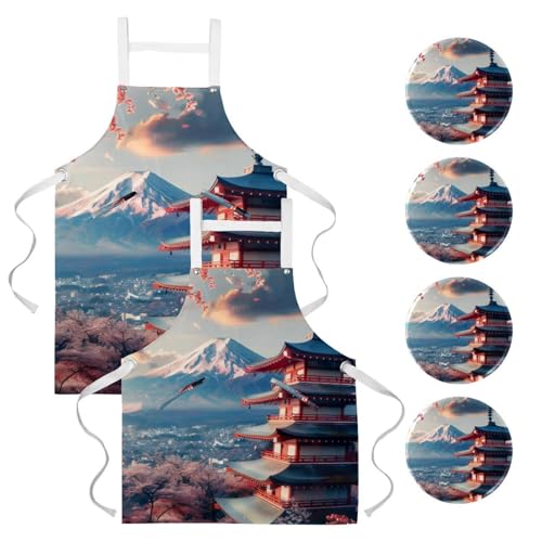 Tablier de serveuse pour cuisine et pâtisserie au motif mont Fuji