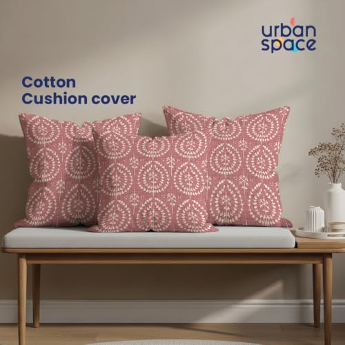 Image of Urban Space Decorative Cotton Cushion Cover Set of 3, 16 Inch X 16 Inch Cushion Covers for Sofa, Bedroom, Living Room (Canopy Clay Pink, Cushion Cover 40Cm X 40Cm, Set of 3)