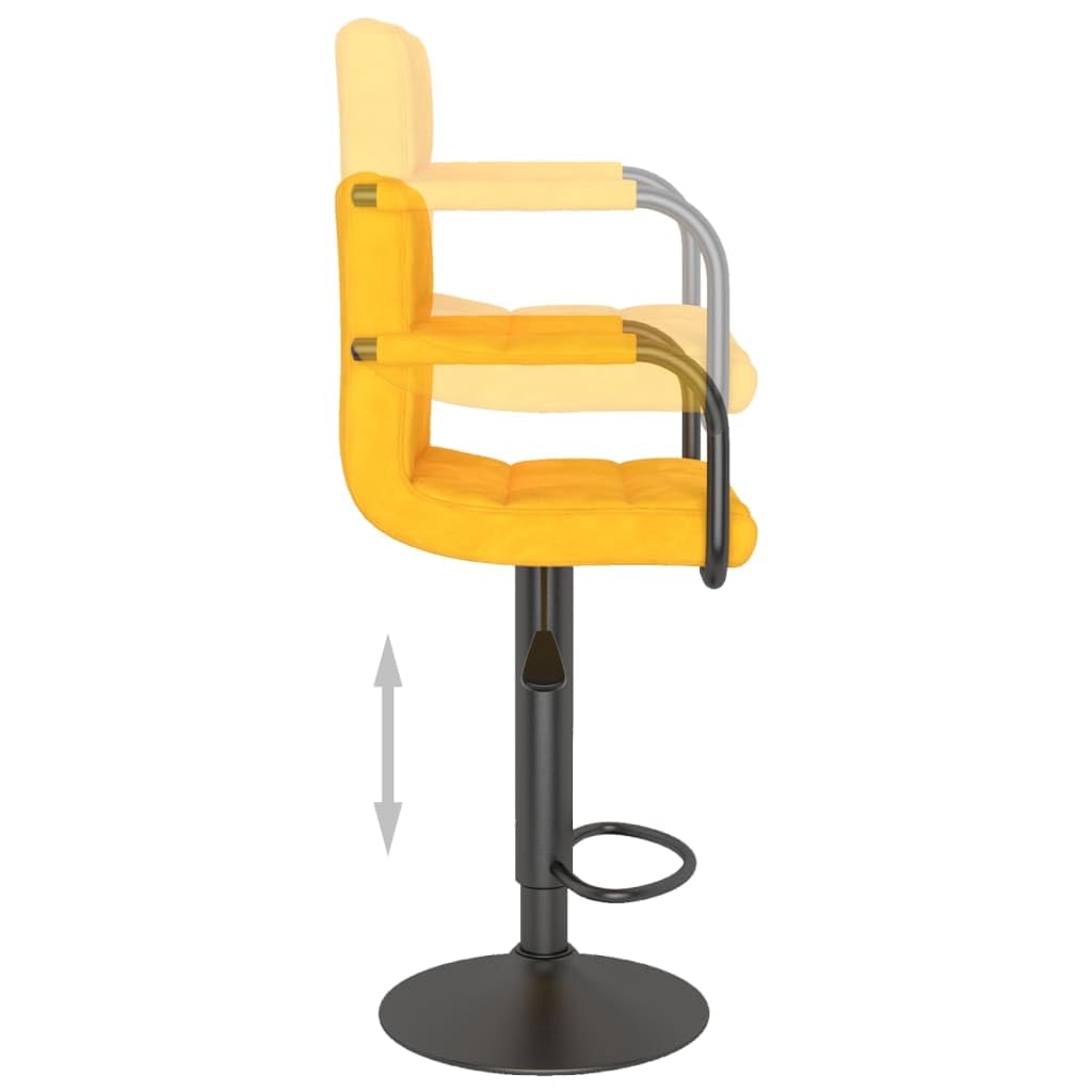 Lot de 2 tabourets de bar en velours jaune moutarde avec repose-pieds, réglables en hauteur, pivotant à 360 degrés, acier revêtu par poudre, pour cuisine, salle à manger, bar, salon, bistro