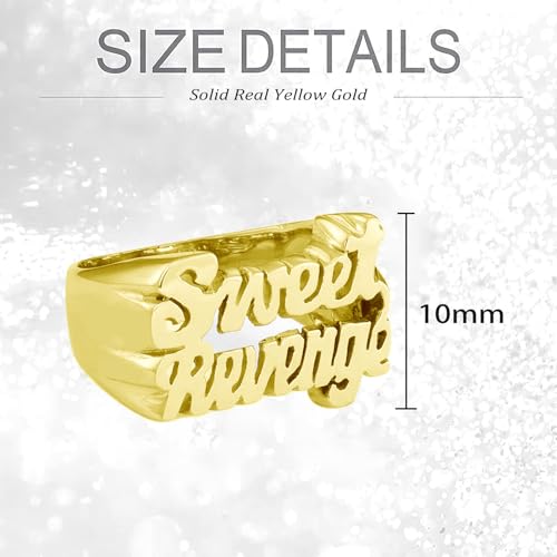 10K 14K 18K Solid Gold Personalized Name Ring for Women Custom Nameplate Statement Ring Jewelry Gift for Her Girlfriend Mom Wife BFF Birthday Mother's Day Size 4 to 162