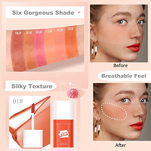 Orange Liquid Blush Makeup, Liquid Blush For Cheeks, Cream Coral Matte Blush Liquid, Natural Looking Waterproof Lightweight Breathable Feel, Sheer Flush Of Color Long-Wearing Dewy Finish 0.27 Fl Oz, Valentines' Day Gifts For Women(01#) #TOP1