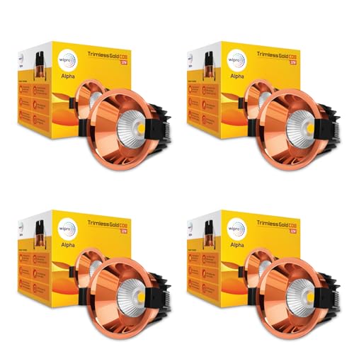 Image of Wipro 12w Alpha Trimless Gold COB | Neutral White (4000K) | Aluminium PDC Heat Sink | Sharp Beam Angle with Reflector for Home, Office and Store Cabinet Display | Pack of 4