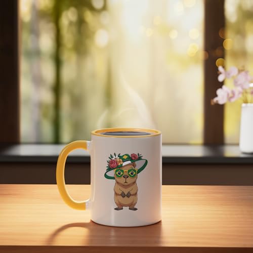 Taza cerámica Brasil con bandera amarilla y blanca miniatura 3