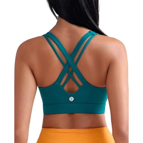 RUNNING GIRL Sports Bras for Women,Criss Cross Back Running Bra Molded Cup Sports Bras with Sewn in Pads Teal Medium