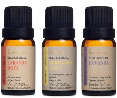Kit 3 Óleos Essenciais Via Aroma Lavanda, Bergamot Italy e Laranj...