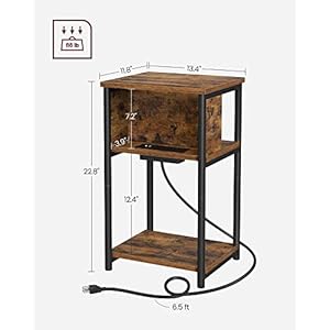 Vasagle side table with charging station 3 tier end table with usb ports and outlets nightstand for living room bedroom 118 x 134 x 228 inches plug in series rustic brown and black  urban country home decor