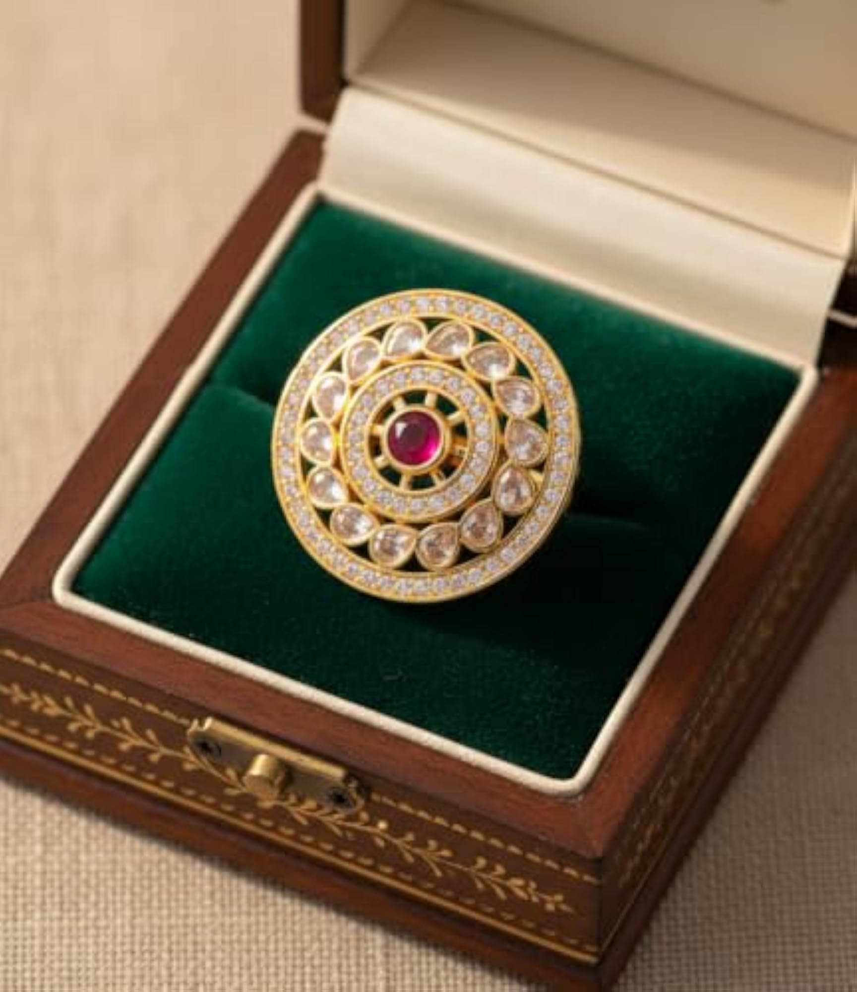 Women's Gold Plated Adjustable Ring, Elegant Design