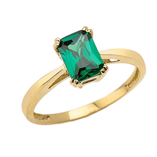 Fine 10k Yellow Gold 1 ct Emerald Cut May Birthstone Statement Ring