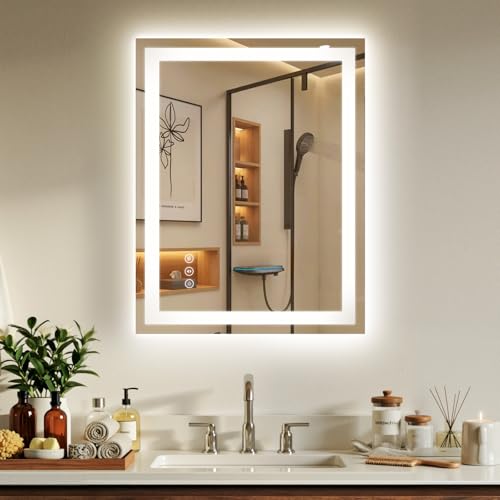 Image of 28x36 LED Bathroom Mirror with Anti-Fog, Backlit & Front Lit, Memory | Stepless Dimmable 3 Color CRI 95+ Shatterproof Tempered Glass ETL Listed for Safety Lighted Bathroom Vanity Mirror for Wall