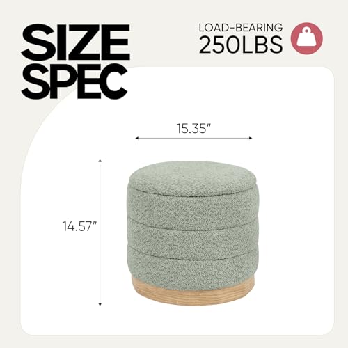 Image of Round Storage Ottoman with Tray, Chenille Folding Foot Rest Coffee tabele for Living Room Bedroom Dorm,Wood Grain Leather