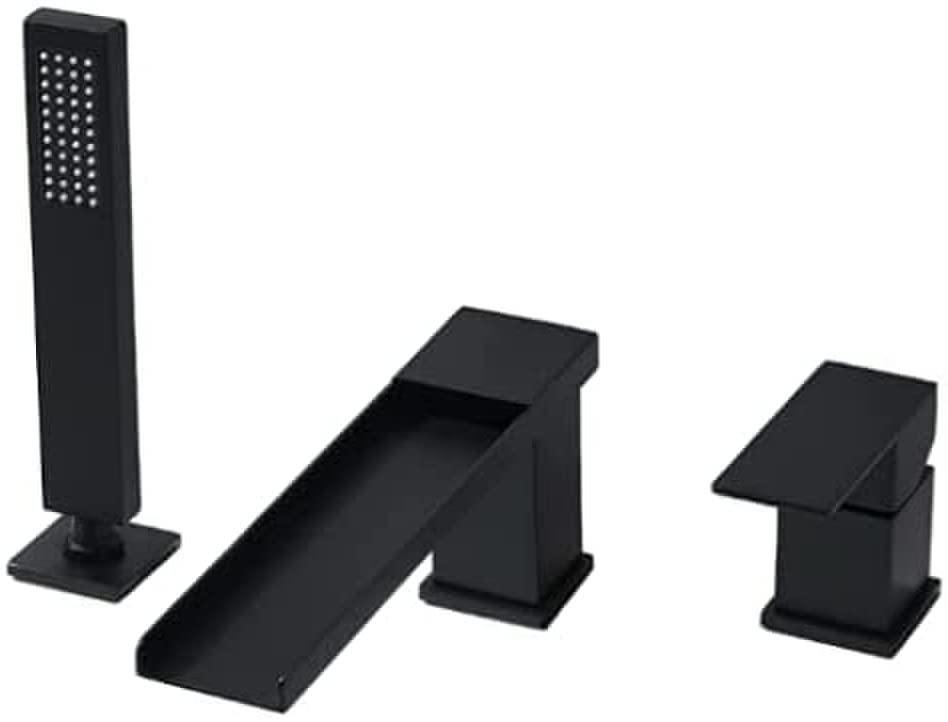 VAPSINT Single Handle Deck Mount Waterfall Roman Bronze Bathtub Faucet with Hand Shower,Tub Faucet 3 Hole Bathtub Filler Set with Handheld Sprayer