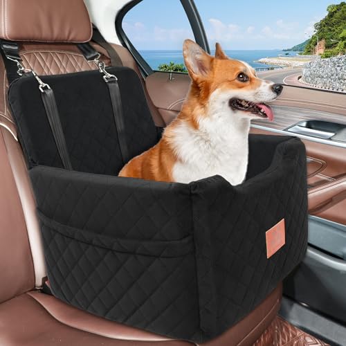 GL GLENSLAVE Autositz Hunde für kleine/mittlere Hunde unter 15 Kgs,Hunde Autositz,Abnehmbarer und waschbarer Haustier Autositz,Hundebett mit 2 Sicherheitsgurten(Schwarz)