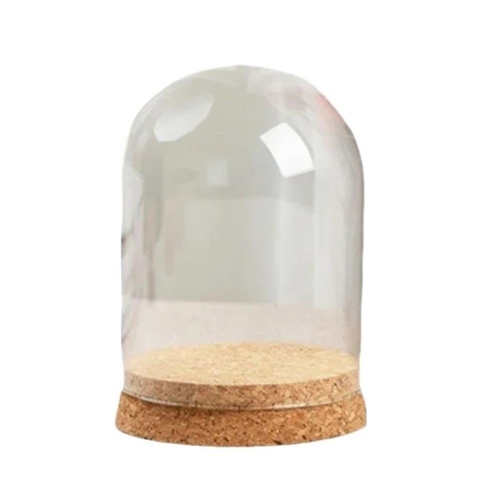 LOMNCHSG Glass Cloche Dome, Glass Dome Cloche Cover Wood Cork Base Microlandscape Bell Jar For DIY Vase Multiple Sizes(8x10cm)
