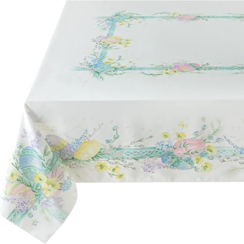 Nappe rectangulaire blanche fleurie pour décoration de table de Pâques