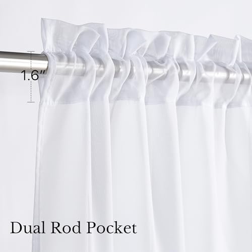 Image of NICETOWN White Sheer Kitchen Curtains 24 Inches Long, W27xL24, 2 Panels | Rod Pocket Light Filtering Drapes Elegant & Lightweight Short Window Treatments for Home Decor