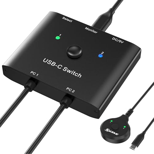 USB C Switch USB C Switcher 2 Computers Type C KVM Switch 8K@60Hz 4K@120Hz Video/10Gbps Data Transfer/100W Charging Compatible with Thunderbolt Device USB-C Cables Included