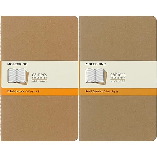 Moleskine Cahier Journal, Set 3 Quaderni con Pagina a Righe, Copertina in Cartoncino e Cucitura a Vista, Colore Marrone Avana, Dimensione Large 13 x 21 cm, 80 Pagine (Confezione da 2)