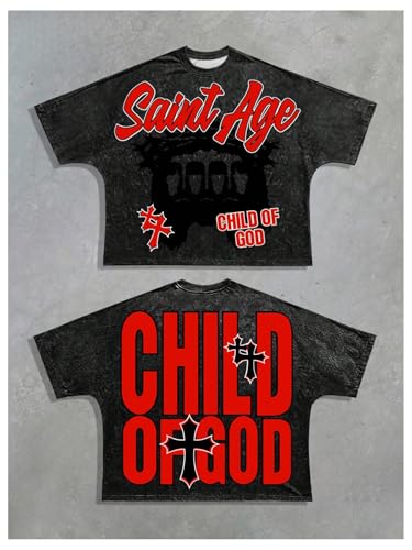 GORGLITTER Men's Oversized Y2K Graphic Tees Vintage Short Sleeve Crew Neck Hip Hop Cropped Shirt Streetwear3