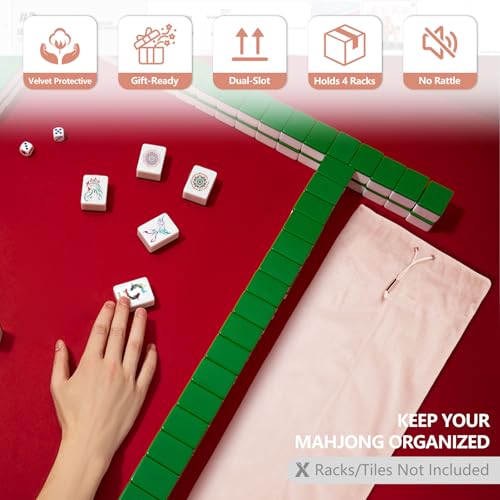 Mahjong Rack con Bolsa de Almacenaje y Empuje, terciopelo rosa miniatura 6