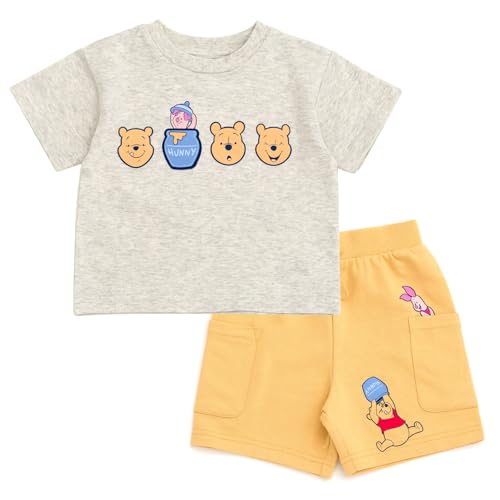 Disney Winnie the Pooh Toddler Boys Drop Shoulder Graphic Tee and French Terry Shorts Outfit Tan Piglet 3T