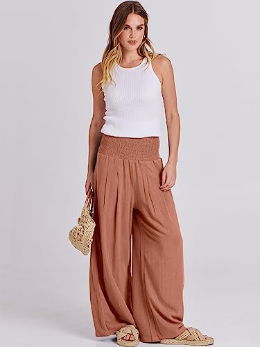 Image of ANRABESS Women Linen Palazzo Pants Summer Boho Wide Leg High Waist Casual Lounge Pant 2026 Beach Travel Vacation Outfits
