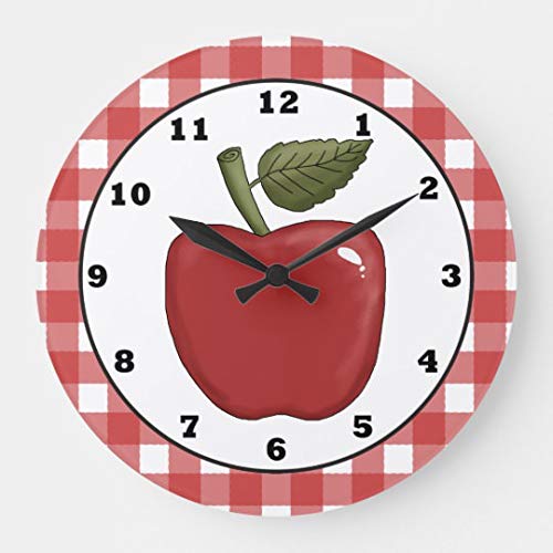 Country Apple Cartoon Kitchen Wall Clock for Home 12 inches Farmhouse Decor, Silent Non Ticking Wall Clocks Decorative