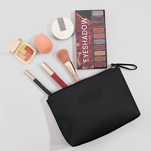 Small Cosmetic Bag for Purse MAANGE Small Makeup Bag Portable Travel Makeup Pouch Waterproof PU Leather Make up Bag with Handle Cute Versatile Zipper Pouch for Women (Black) - Image 2