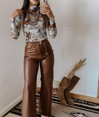 Urchics Womens Long Sleeve Shirts Western T-Shirt Slim Fit Hollow Out High Neck Y2k Tops Tee3