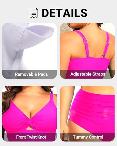 Image of Daci Plus Size Two Piece Swimsuits - Women High Waisted Bikini Tummy Control Bathing Suits Knot Twist Swimwear 2025