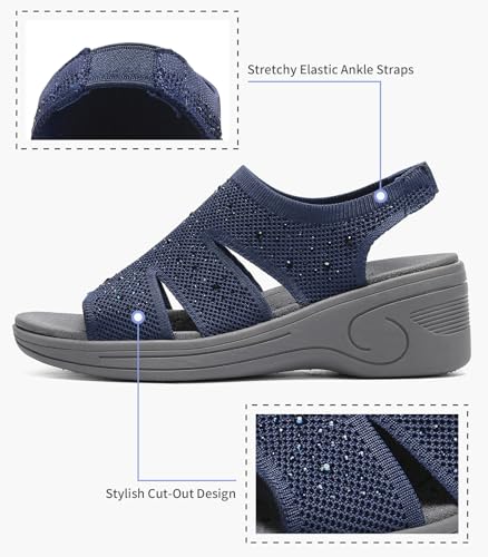 Image of Womens Wedge Sandals Platform Walking Sandals Open Toe Ankle Elastic Strap Casual Comfortable Summer Dressy