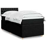 vidaXL Boxspringbett, Einzelbett mit Matratze Matratzenauflage, Bettgestell mit Kopfteil, Polsterbett Bett für Schlafzimmer, Schwarz 100x200cm Stoff