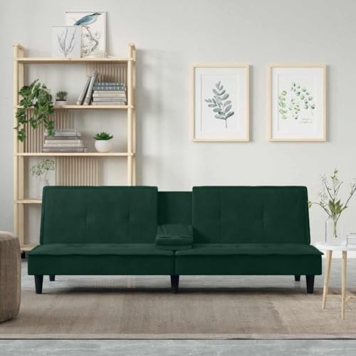 Generico Sofá cama con portavasos de terciopelo verde oscuro, sofás, 351922