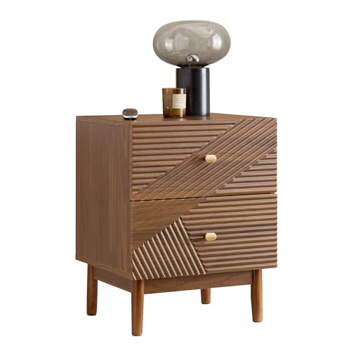 SoBuy Table de Chevet Vintage avec 2 Tiroirs, Table d'Appoint en Bois avec Pieds en Bois de Caoutchouc, Table de Nuit pour Chambre, Salon et Bureau, Marron,...